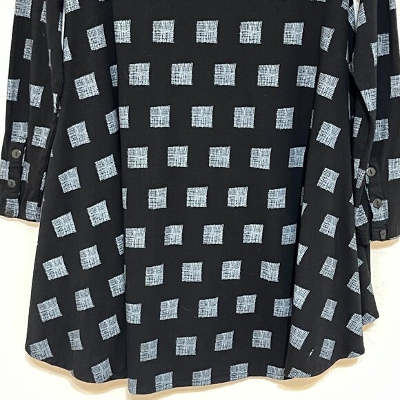 Snapdragon & Twig Collared Tunic Top Black Grid Squares Lagenlook Tunic Size S - Picture 6 of 15